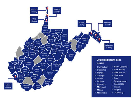 Map of participating counties in wv